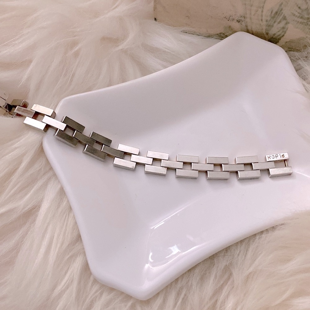 True Mid-Century Modern Vintage Stainless Steel Square Link Bracelet